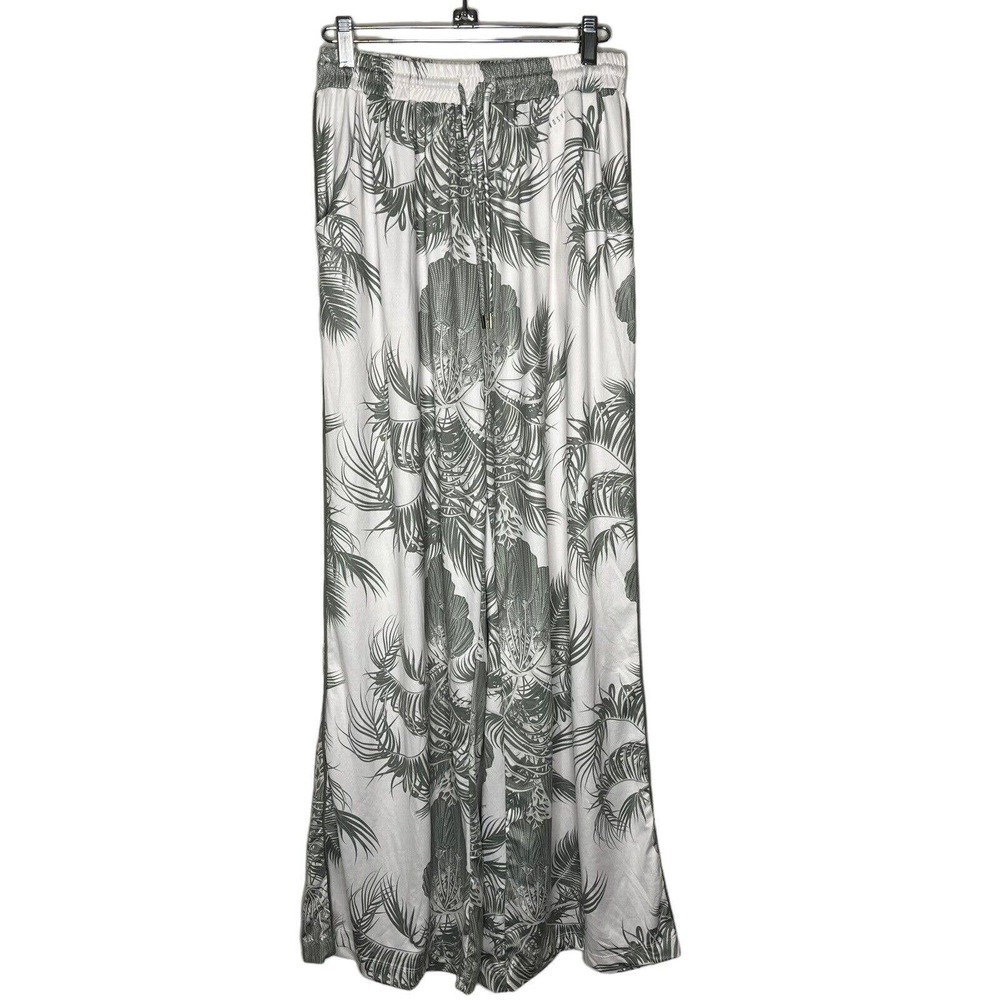 Masongrey LA Silvery Green Wide Leg Lounge Pants M Palm Leaf Soft High Rise USA